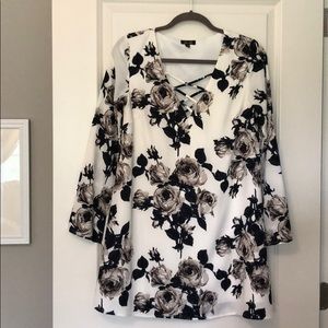 Black, grey tone floral print tunic dress